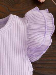 Conjunto infantil feminino 2 peças/conjunto blusa manga curta roxa e calça pantalona com babados, verão - Roxo Malva - Ver 8