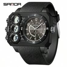SANDA. SANDA Square Dial Digital Watch For Men Military Army Countdown Sport Quartz Wristwatch Man Large Dial Silicone Multifunctional Chronograph Waterproof Male LED Clock