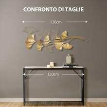 HOMCOM Decorazione Murale 3D in Metallo, Wall Art Dorata con Foglie di Ginkgo 138x70cm