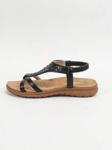 Sandalias de mujer bohemias con cuentas, tipo romano de pala plana y retro, nuevas llegadas para primavera/verano 2025