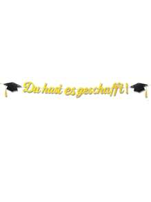 New 2025 Graduation Decoration Glitter Black And Gold - Du Hast Es Geschafft - With Graduate Hat Motif - Graduation Party Decorative Paper Banner - Hanging Decoration For Graduation, Bachelor And Master