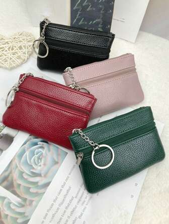 1 Pc Mini Fashion Solid Color Purse Thin Short Key Purse Classic Simple Small Wallet Zipper Clutch Bank Card Lipstick Data Cable Storage Bag Suitable Wallet Purse Wallet Mini Wallet Coin Wallet