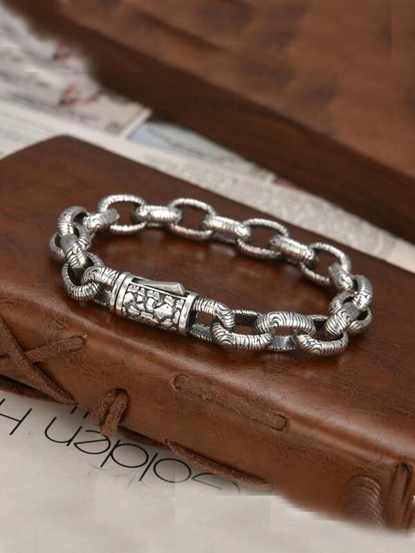 1 pezzo Bracciale classico con stampa screpolata e danneggiata, bracciale da uomo punk selvaggio, regalo
