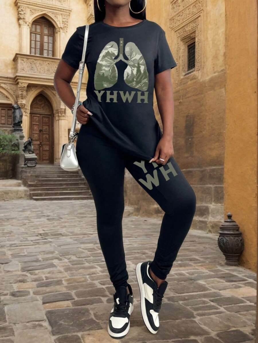 Jesus Saved My Life Christian Short Sleeve Comfortable Colored T-Shirt Pants Set - Black - View 1