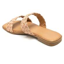 Woven Double-Strap Slide Sandals With Ergonomic Insole - Pink - View 3