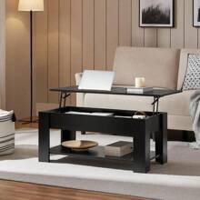 Wooden Coffee Table, Lift Top Coffee Table With Large Hidden Storage Shelf, Lift Tabletop Dining Table For Living Room, Home Small Space, 38.6in, Black - 黑色 - 查看 2