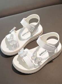 1 Pair Fashion Hook And Loop Decorated Butterfly Princess Shoes For Girls, Anti-Slip, Crystal Ornaments, Assorted Directions, Random Delivery