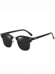 1pc Personalized Half Frame Glasses For Men & Women, Fashionable Rivet Decoration, Vintage Style Casual Shades Accessories