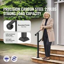 Outdoor Stair Railing/Handrails, Fit 1-5 Steps Wrought Iron Handrail/Stair Hand Rail & Indoor Railing Kit, Adjustable Front Porch Hand Railings, Black Transitional Hand Rail For Concrete Steps Or Wooden Stairs With Installation Kit - Product Dimensions: 40 X 3.3 X 35.6 In ,Black - View 2