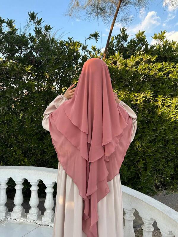 1 Stück Damen 3-Lagen Chiffon Khimar, süße und sanfte modische elegante Luxuskopfbedeckung, geeignet für den täglichen Outdoor-Gebrauch, Gebete, Versammlungen, alle Jahreszeiten