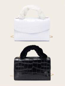 Horizontal Fluffy Crocodile Pattern Wrist Clutch Handbag