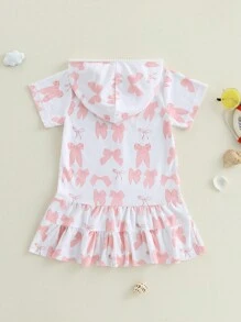 Kids Girls Bow Print Hooded Zip - Up Towel Robe - Swim Coverup For Beach Holidays - White - View 6