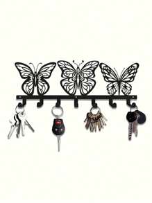 CIFbuy 现代蝴蝶钥匙扣带 7 个挂钩 - 光滑黑色金属墙壁收纳架，用于存放钥匙和配件，非常适合入口、办公室和生活空间