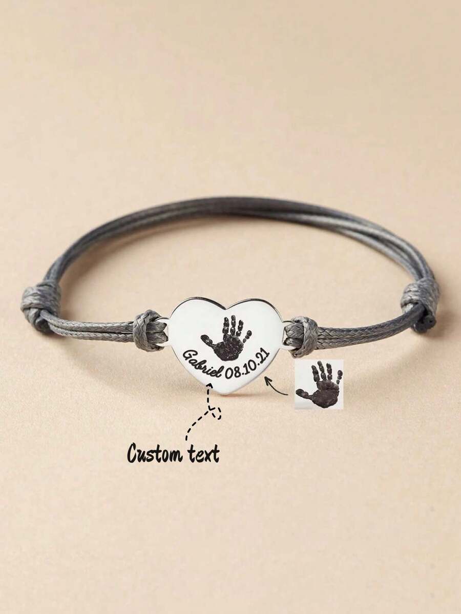 1 szt. Niestandardowa bransoletka ze stali nierdzewnej z odciskiem dłoni, skórzana bransoletka z odciskiem dłoni, prezent na dzień matki, spersonalizowane odciski stóp w kształcie serca, biżuteria dla nowych mam