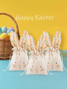 5pcs Linen Bunny Drawstring Bags, Cute Carrot Rabbit Shape, Easter Gift Pouches For Party Favors, Candy, Jewelry, Surprise Packaging, Linen Goodie Bags For Wedding, Tailgating, Spring & Summer Events
