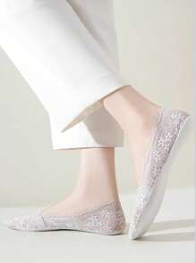 1/5 双女士船袜夏季拖鞋防滑透气蕾丝花边隐形袜防滑凉爽薄款袜子时尚袜子 - 彩色 - 查看 5