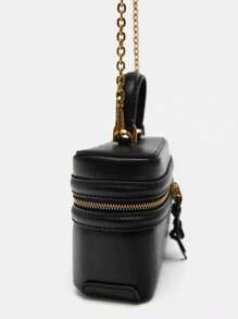 2025 新款时尚黑色方形盒子包，PU 皮革手提包，单肩包，斜挎包，适合宴会、购物、通勤、中学、高中、大学 - 黑色 - 查看 5