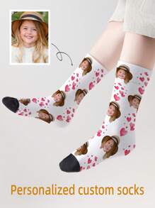 1 Pair Custom Face Print Crew Socks, Personalized Socks With Photo For Kids, Teens, Boys & Girls, Interesting Customized Graphic Mid-Calf Length Socks, Suitable For Daily Wear, Holidays, Birthdays And Other Occasions - Multicolor - View 2