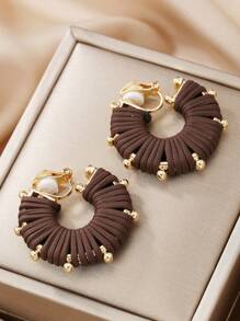 2 件手工包裹皮革 U 型条纹耳夹，复古优雅耳环，适合无耳洞的女士