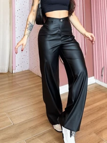Women's Widi Leather Pants With Zipper - Black - View 1
