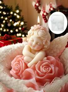 Silicone Resin Casting Molds For Flower Angel Candles, Winged Cherub Candle Mold With Rose Detail, Angel Concrete Plaster Mold For DIY Crafting