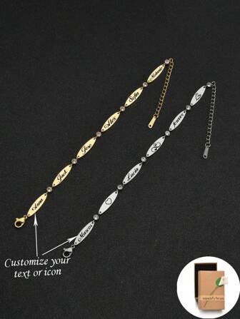 1PC Fashionable Simple Personalized Customized Bracelet For Women Stainless Steel Waterproof Round Plate Zirconia Family Jewelry Accessories Gifts