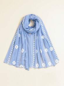 1pc Boho Beach Accessories Flower Embroidery Hijab Scarf Casual Outdoor Sunscreen Windproof Beach Towel