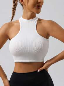 女式 3 件装罗纹健身运动背心 - 女式工字背短款瑜伽上衣、健身房健身跑步衫、透气弹力运动上衣、夏春装运动服工字背运动短款上衣 3 件装