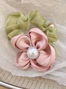 1 件优质时尚优雅高弹力仿珍珠花发带，百搭女士发饰大发圈发圈发圈 - 彩色 - 查看 4