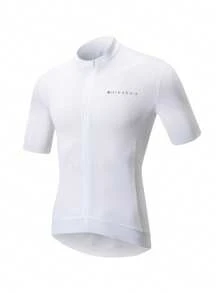 HISERWA White Cycling Short Sleeve Jersey, Professional Tight-Fit Breathable Athletic Shirt For Outdoor Bike Sports, Men, Classic Design With Full Zipper, Wide Hem Band, 3 Rear Pockets, Reflective Trim, Seamless Cuffs, XS-XL