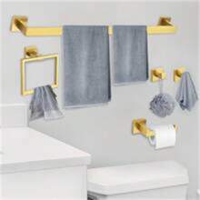 5 件套拉丝镍浴室毛巾杆套装浴室配件五金套装包括毛巾杆毛巾环衣帽钩和带架子的卫生纸架。壁挂式不锈钢 - 彩色 - 查看 1
