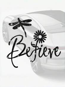 闪闪发光的相信蜻蜓向日葵贴纸——以优雅的字母组合和蜻蜓装饰、疗愈设计、用于客厅和卧室装饰的一次性艺术贴纸、可爱的房间装饰、家居装饰点亮创意生活。 - 均碼 - 查看 14