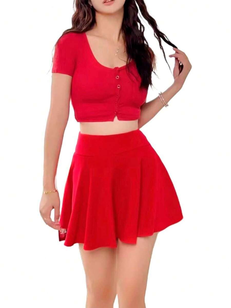 Falda Circular Basica Corta - Rojo - Ver 1