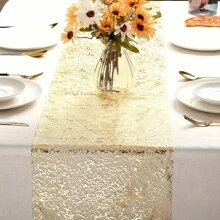 1 pezzo Lussuoso Runner da tavolo dorato, Runner da tavolo in stile rete dorata, adatto per feste, matrimoni, decorazione da tavolo