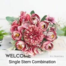 1pc Artificial Flower Bouquet, Decorative For Garden, Home, Outdoor Use, Roses, Daisies, Hydrangea, Wedding, Photography, Events, Multi-Color