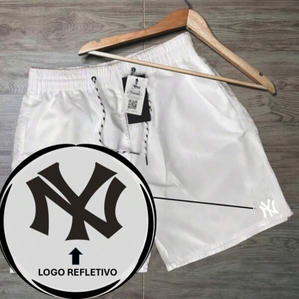 Bermuda Masculina Tactel Mauricinho Praia TOP/ Com Logo Refletivo de Marca Famosa N.Y