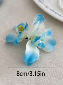2pcs/1pc Women Blue & White 3.15in Tie Dye Imitation Flower Hair Clips, Fashion Elegant Minimalist Solid Color Side Hair Accessories Suitable For Daily Wear, Casual, Party, Commute, Vacation, Hairstyles Claw Clips Hair Claws Hair Barrettes, School Stuff, College, Vacation Outfits Woman, Head Accessories - Multicolor - View 3