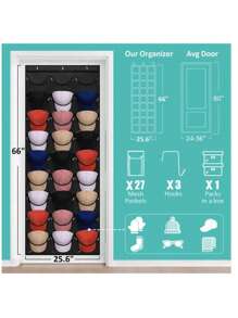 Organizador de gorras con 24 bolsillos y 3 ganchos para colgar sobre la puerta - Organizador de gorras de tela negra para almacenamiento y exhibición en el armario, protege y muestra gorras de múltiples colores. Ideal para fiestas de revelación de género, cumpleaños, bodas, fiestas. El regalo perfecto para colegas, amigos y familia, vuelta al colegio. - Multicolor - Ver 8