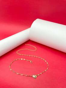 Choker Necklace, Thin Chain, Women's Cord, Heart Pigment, 18k Gold Plated, 925 Silver. - 金色 - 查看 8
