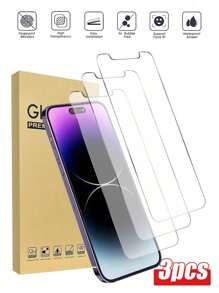 Bộ 3 miếng dán bảo vệ màn hình tương thích với iPhone 16/15/14/13/12/11/8/7/6, chống trầy xước, khung đen, kính bảo vệ màn hình cho 15ProMax 14Pro. - Trong sáng - Xem 29