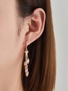2pcs Fashionable & Elegant Long Colored Cubic Zirconia Earrings, Birthday Gift Jewelry - Leaf - View 3