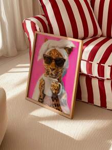 1pc Modern Leopard Print Morning Coffee Color Dopamine Print Oil Painting Poster Living Room Home Decoration Picture, Frameless