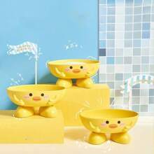 Cute Cartoon Bathroom Shower Soap Dish Holder Drain Storage Rack With Small Yellow Duck Design, For Home Use - Yellow - View 5
