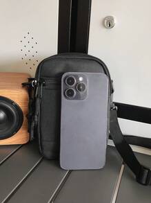 peach tree Peach Tree Men's Small Square Bag, Crossbody Bag, Waist Bag, Shoulder Bag, Phone Pouch, Coin Purse, Running Bag, Bike Bag, Fashion Solid Color Minimalist Zipper Closure Adjustable Strap Sports Casual Street Business Travel Vacation Essential Young Man Chic Square Bag