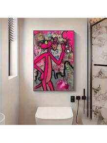 Unique Pink Panther Cartoon Canvas Art - Wooden Frame Canvas Painting 1 Piece (3) Thickness 2.25cm / 0.9inch Home Gift Decoration Room Decoration Aesthetics Wall Decoration Art Perfect Gift Autumn Winter Wall Decoration Living Room Decoration Bedroom Decoration Kitchen Decoration Entrance Decoration Bathroom Decoration Direct Wall Painting High-Quality Wall Painting Poster - Màu Hồng Tươi - Xem 2