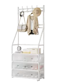 1pc Simple Shoe Rack Multi-Function All-In-One Coat Hanger With Storage Cabinet, Assembly Required, For Entryway Home Use - White - View 3