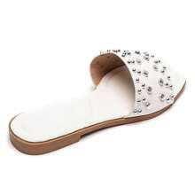 Rivet Strap Design Slippers, Ergonomic Footbed, Suitable For Casual Wear - White - View 4