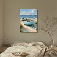1 Pc Tranquil Light Blue Rowboat Beach With Seagulls Canvas Posters - Unframed Coastal Wall Arts For Living Room, Bedroom Or Hallway, Beach Themed Decor, Great For Room Decor - Multicolor - View 8