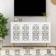 47.8" Accent Cabinet With 4 Doors, Vintage Hollow Carving Buffet Cabinet, Sideboards And Buffets With Storage Credenza For Living Room, Kitchen, Dining Room, Entryway, Hallway - trắng - Xem 7