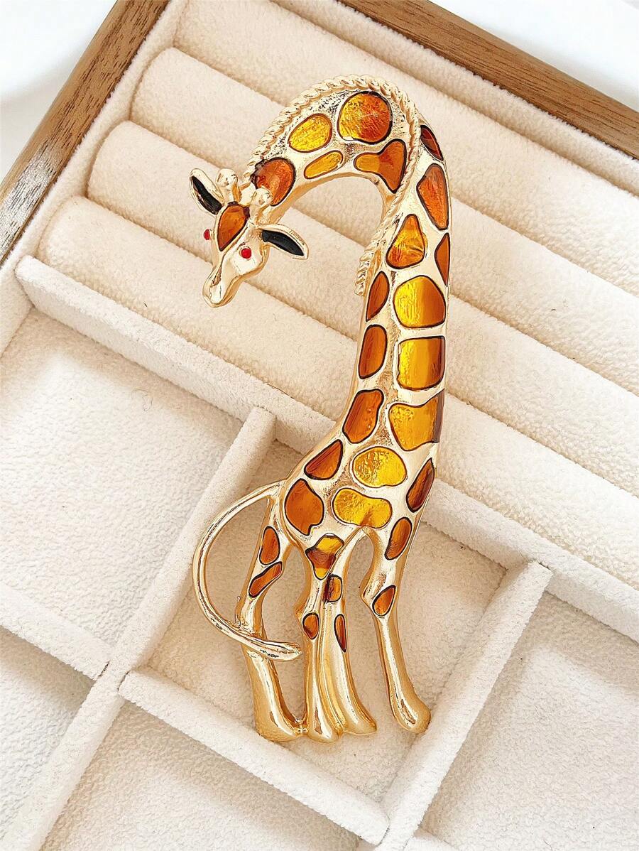 1pc Vintage Cute Exaggerated Metal Giraffe Brooch, Suitable For Daily Wear - Multicolor - View 1